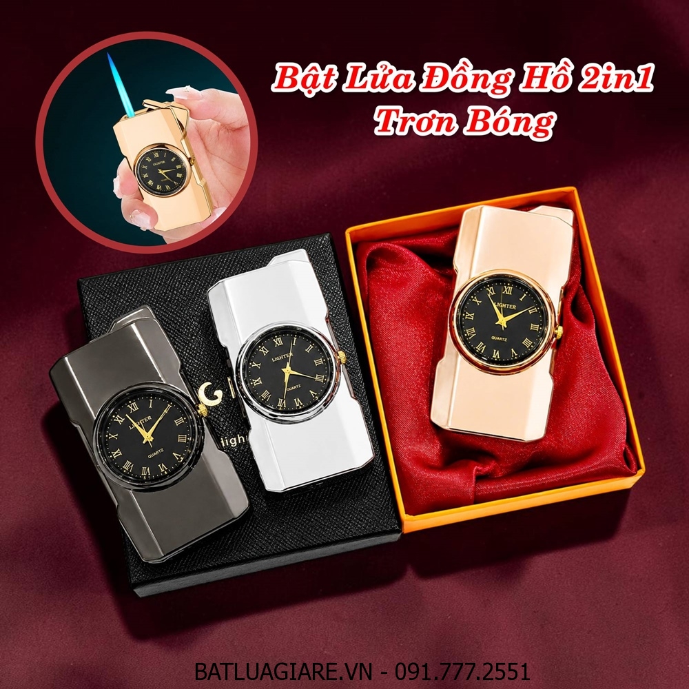BẬT LỬA ĐỒNG HỒ 2IN1 TRƠN BÓNG (CÓ HỘP) - (XÀI GAS)