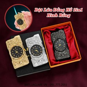 BẬT LỬA ĐỒNG HỒ 2IN1 HÌNH RỒNG (CÓ HỘP) - (XÀI GAS)
