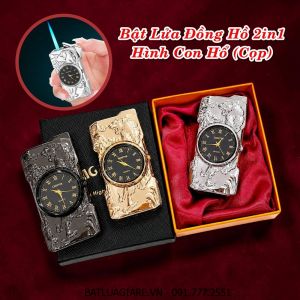 BẬT LỬA ĐỒNG HỒ 2IN1 HÌNH CON HỔ (CON CỌP) (CÓ HỘP) - (XÀI GAS)