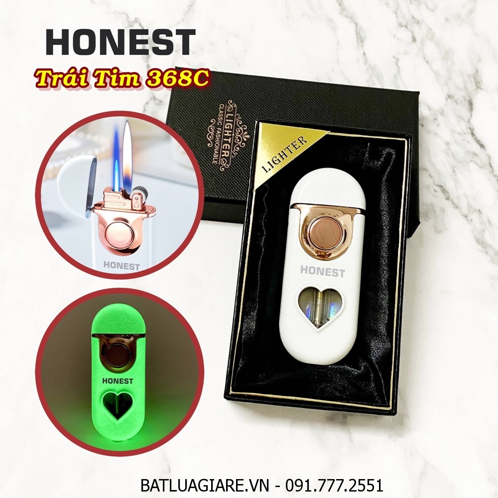 BẬT LỬA HONEST 2 CHẾ ĐỘ LỬA - GAS LỘ THIÊN CÓ ĐÈN HÌNH TRÁI TIM 368C DẠ QUANG HÚT ÁNH SÁNG (LỬA NGỌN VÀ LỬA HOẢ TIỄN) (CÓ HỘP) - (XÀI GAS)