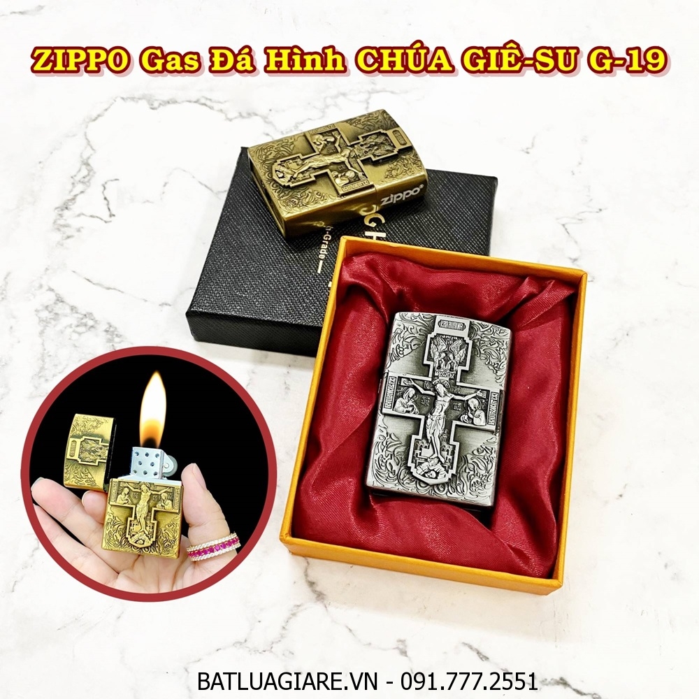 BẬT LỬA ZIPPO GAS ĐÁ HÌNH CHÚA GIÊ-SU G-19 (CÓ HỘP) - (XÀI GAS)