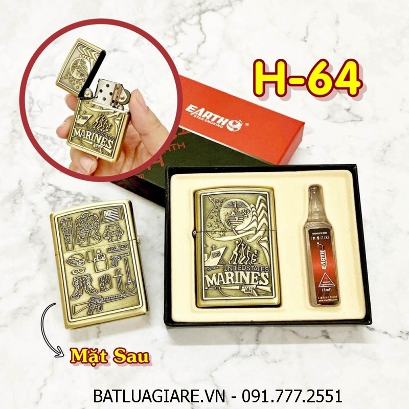 BÂT LỬA ZIPPO U.S 2 MẶT HÌNH NỔI (CÓ HỘP VÀ XĂNG) H-64