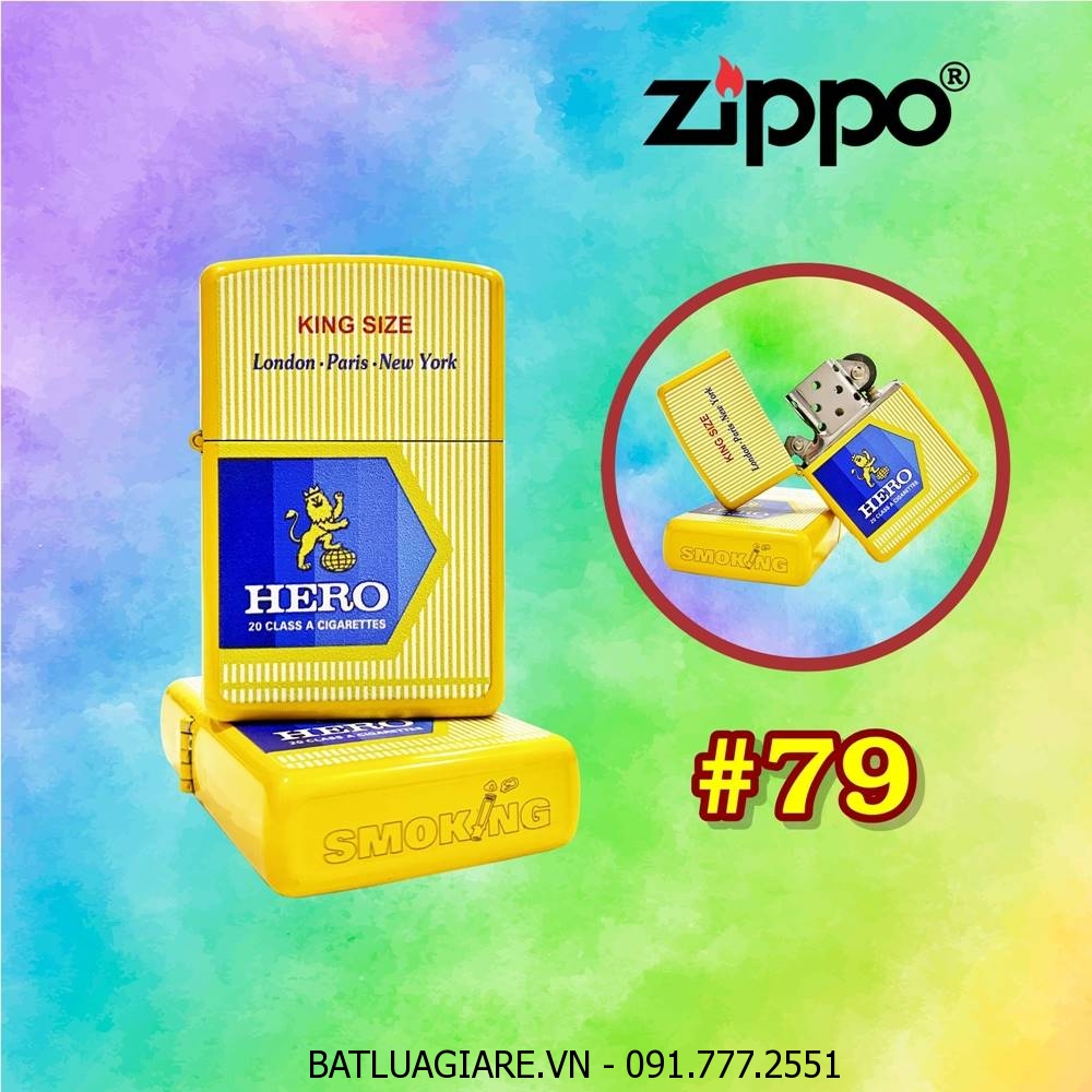 BẬT LỬA ZIPPO SƠN TĨNH ĐIỆN 2 MẶT HÌNH GÓI THUỐC LÁ HERO (XÀI XĂNG) #79