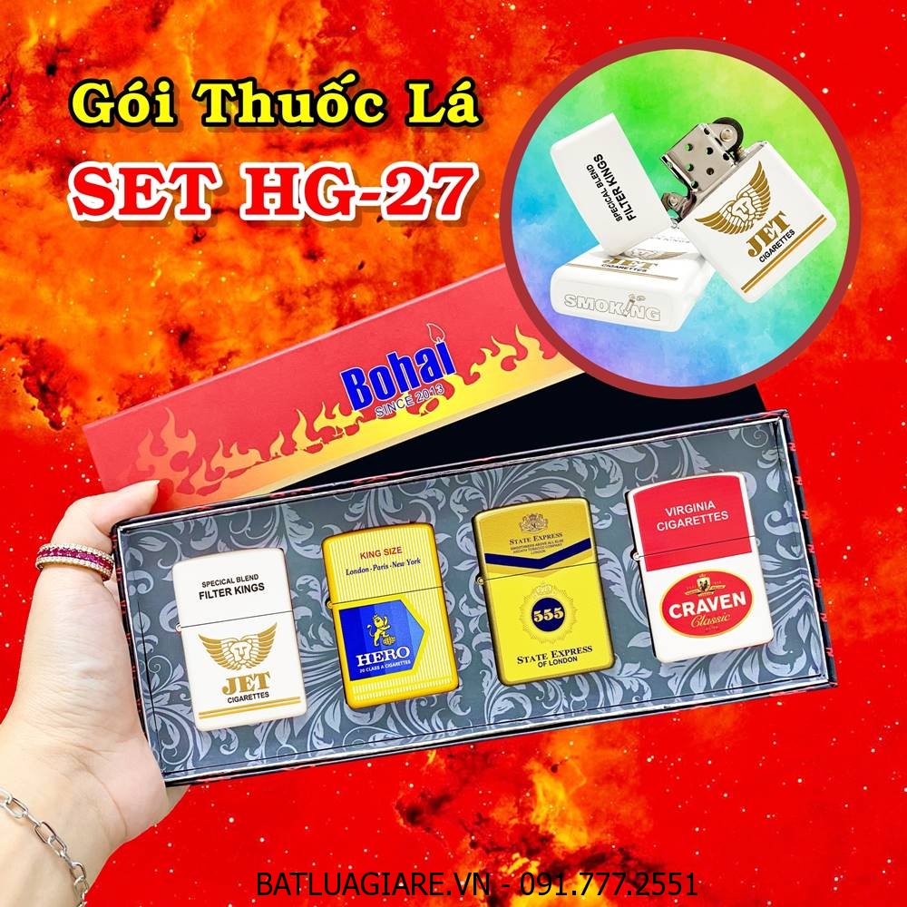 BỘ 4 BẬT LỬA ZIPPO SƠN TĨNH ĐIỆN 2 MẶT HÌNH GÓI THUỐC LÁ CÁC KIỂU \