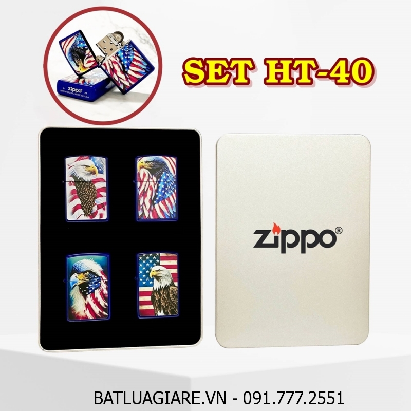 BỘ 4 BẬT LỬA ZIPPO SƠN TĨNH ĐIỆN 2 MẶT HÌNH ĐẠI BÀNG CỜ MỸ CÁC KIỂU (CÓ MỘC ĐÁY) (HỘP THIẾC) - (XÀI XĂNG) #SET HT-40