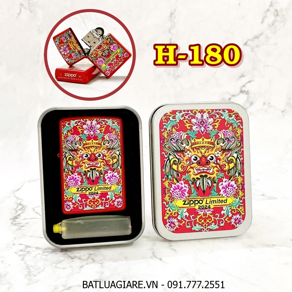 BẬT LỬA ZIPPO LIMITED 2024 SƠN TĨNH ĐIỆN 2 MẶT HÌNH RỒNG (CÓ MỘC ĐÁY) (HỘP THIẾC LIMITED) H-180