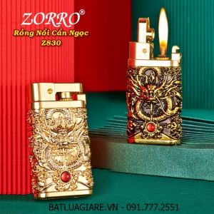 BẬT LỬA XĂNG ĐÁ ZORRO Z830 HÌNH RỒNG NỔI CẨN NGỌC - (XÀI XĂNG)
