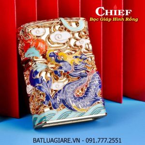 BẬT LỬA ZIPPO CHIEF BỌC GIÁP HÌNH RỒNG - DẠ QUANG HÚT ÁNH SÁNG (RUỘT VÀNG) (FULLBOX) - (XÀI XĂNG) #VÀNG