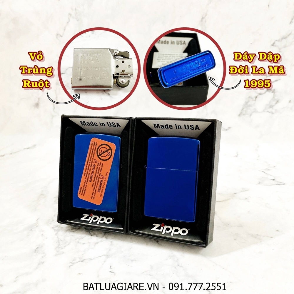 BẬT LỬA ZIPPO MỸ TRƠN BÓNG - ĐỜI LA MÃ 1995 - RUỘT USA (CÓ TEM ĐỎ) - (XÀI XĂNG) #XANH