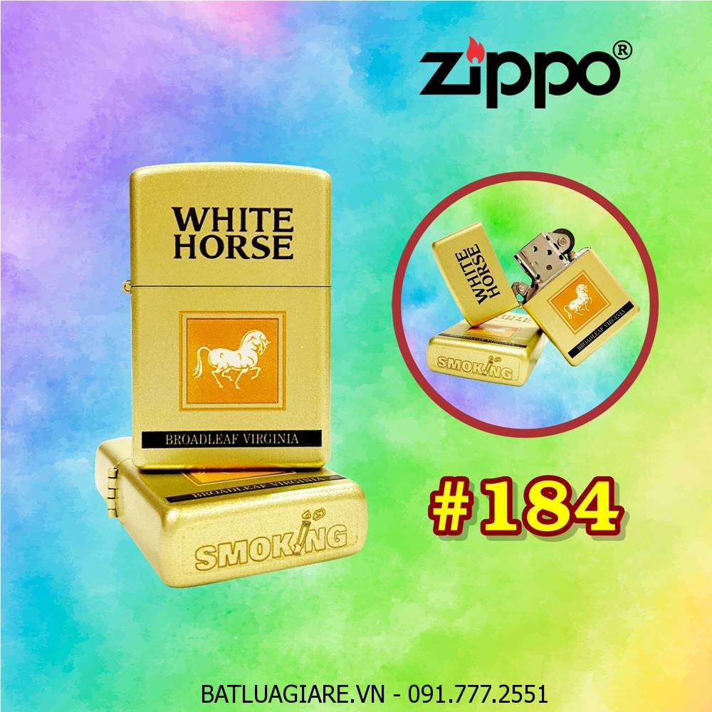 BẬT LỬA ZIPPO SƠN TĨNH ĐIỆN 2 MẶT HÌNH GÓI THUỐC LÁ CON NGỰA TRẮNG WHITE HORSE (XÀI XĂNG) #184