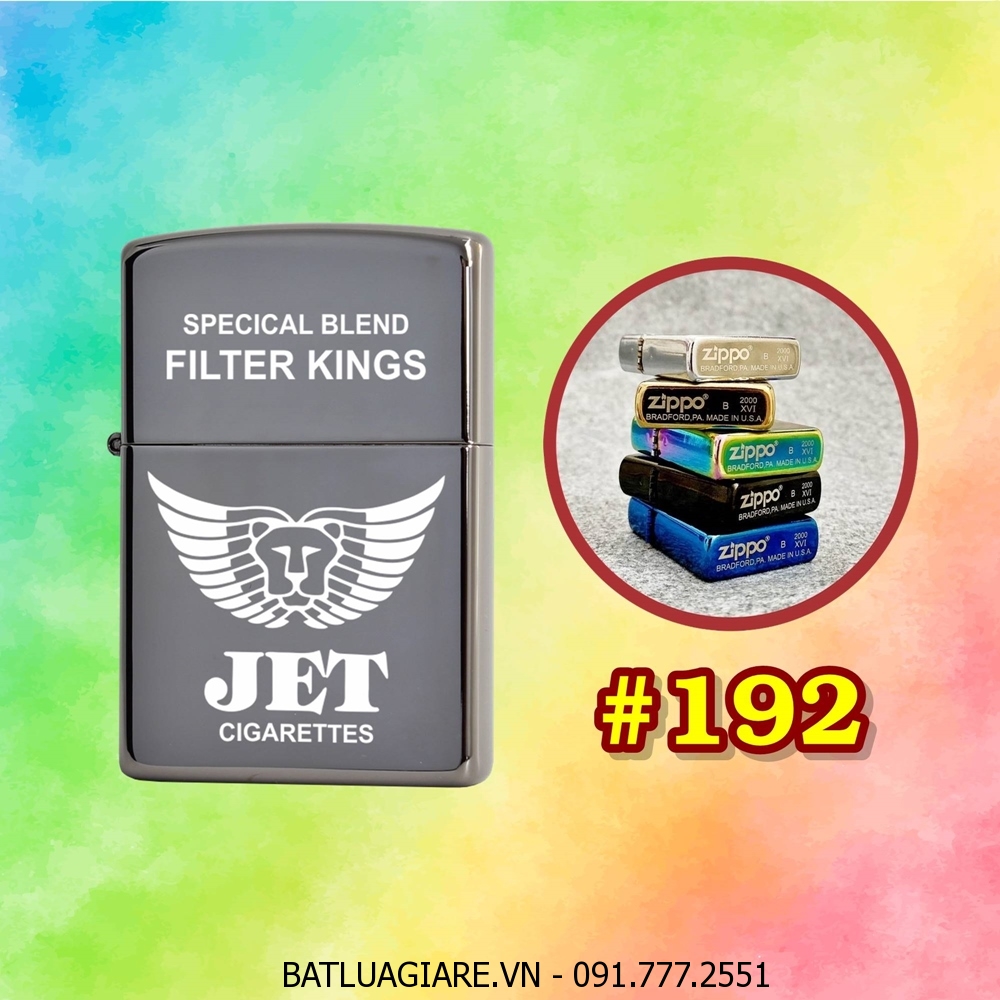 BẬT LỬA ZIPPO TRƠN BÓNG HÌNH GÓI THUỐC LÁ JET (CÓ MỘC ĐÁY) - (XÀI XĂNG) #192 ĐEN