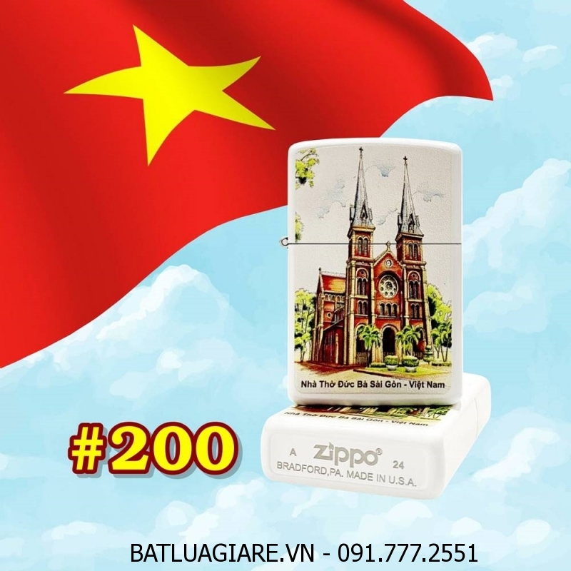 BẬT LỬA ZIPPO SƠN TĨNH ĐIỆN HÌNH NHÀ THỜ ĐỨC BÀ SÀI GÒN - VIỆT NAM (CÓ MỘC ĐÁY) - (XÀI XĂNG) #200