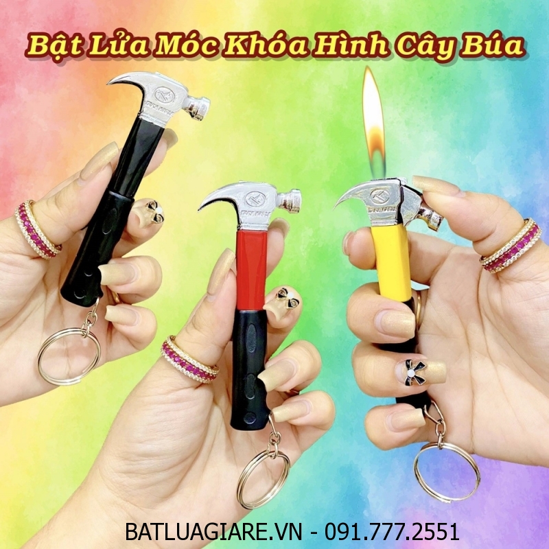 BẬT LỬA MÓC KHOÁ HÌNH CÂY BÚA (KIM LOẠI) - (XÀI GAS)