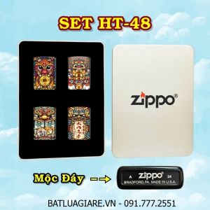 BỘ 4 BÂT LỬA ZIPPO SƠN TĨNH ĐIỆN 2 MẶT PHIÊN BẢN NHẬT HÌNH KỲ LÂN CHIÊU TÀI CÁC KIỂU (CÓ MỘC ĐÁY) (HỘP THIẾC) - (XÀI XĂNG) #SET HT-48