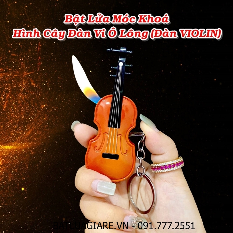 BẬT LỬA MÓC KHÓA HÌNH CÂY ĐÀN VI Ô LÔNG (ĐÀN VIOLIN) (KIM LOẠI) - (XÀI GAS)