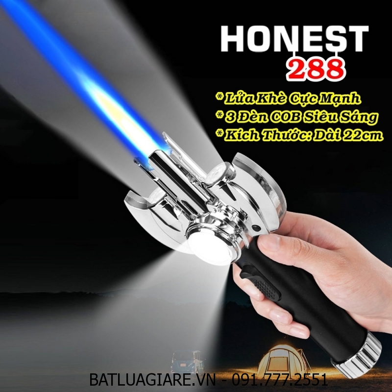 KIẾM LỬA HONEST 288 TỰ VỆ - BẬT LỬA KHÈ HONEST 288 LỬA KHÈ CỰC MẠNH (CÓ 3 ĐÈN SIÊU SÁNG) FULLBOX - (XÀI GAS + SẠC PIN)