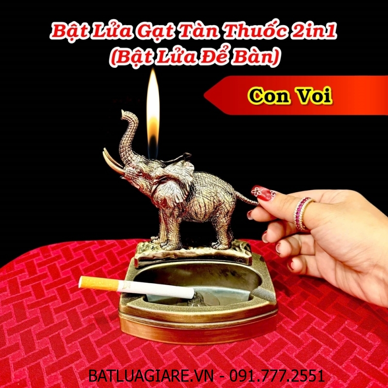 BẬT LỬA GẠT TÀN THUỐC 2IN1 HÌNH CON VOI (BẬT LỬA ĐỂ BÀN) (FULLBOX) - (XÀI GAS)