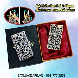 BẬT LỬA GAS ĐÁ 1 CHẠM HÌNH HOA VĂN PHỦ BÓNG (CÓ HỘP) - (XÀI GAS)