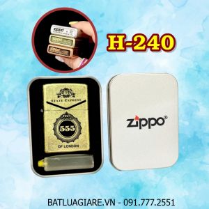BẬT LỬA ZIPPO VÀNG CỔ HÌNH GÓI THUỐC LÁ 555 (CÓ MỘC ĐÁY) (HỘP THIẾC KÈM XĂNG) H-240