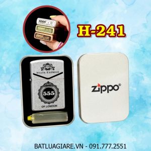 BẬT LỬA ZIPPO BẠC CỔ HÌNH GÓI THUỐC LÁ 555 (CÓ MỘC ĐÁY) (HỘP THIẾC KÈM XĂNG) H-241