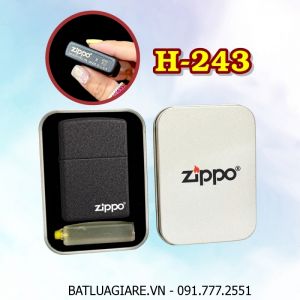BẬT LỬA ZIPPO ĐEN NHÁM TRƠN (HỘP THIẾC KÈM XĂNG) (CÓ MỘC ĐÁY) H-243