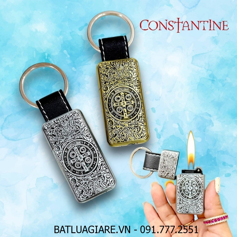 BẬT LỬA GAS ĐÁ MÓC KHÓA HÌNH CÂY THÁNH GIÁ TRỪ TÀ CONSTANTINE - (XÀI GAS)