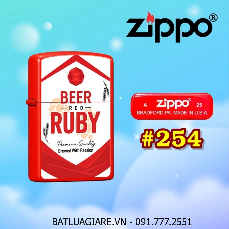 BẬT LỬA ZIPPO SƠN TĨNH ĐIỆN 2 MẶT HÌNH LOGO BIA RUBY (CÓ MỘC ĐÁY) - (XÀI XĂNG) #254