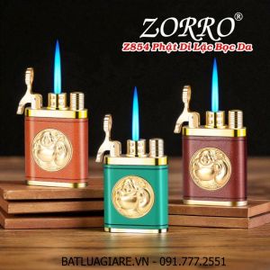 BẬT LỬA KHÈ ZORRO Z854 HÌNH PHẬT DI LẶC BỌC DA - (XÀI GAS)