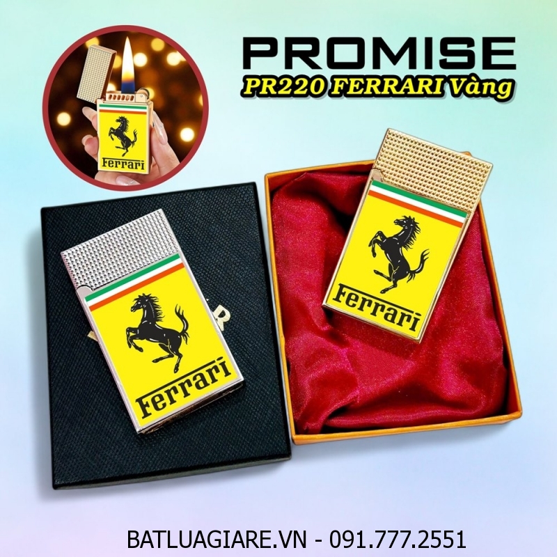 BẬT LỬA XĂNG ĐÁ PROMISE PR220 LOGO SIÊU XE FERRARI VÀNG (CÓ HỘP) - (XÀI ...