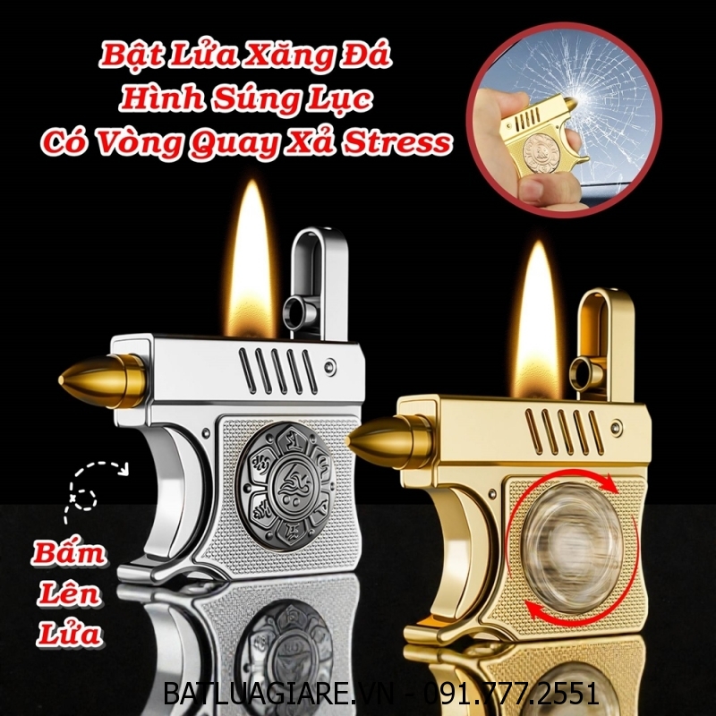 BẬT LỬA XĂNG ĐÁ HÌNH SÚNG LỤC VÒNG QUAY LỤC TỰ ĐẠI MINH CHÚ (VÒNG QUAY XẢ STRESS) (FULLBOX) - (XÀI XĂNG)