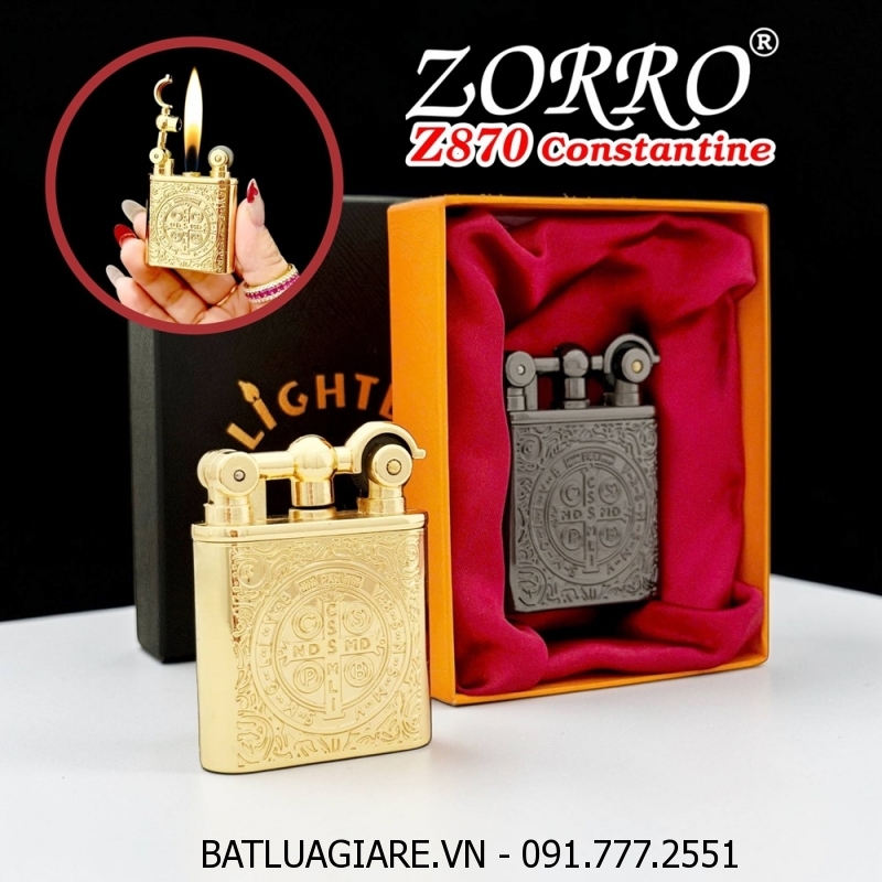 BẬT LỬA ZORRO Z870 HÌNH CÂY THÁNH GIÁ TRỪ TÀ CONSTANTINE (CÓ HỘP) - (XÀI GAS)