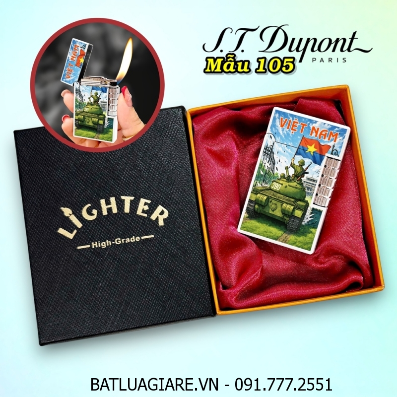 BẬT LỬA DUPONT HÌNH VIỆT NAM - XE TĂNG TIẾN VÀO DINH ĐỘC LẬP 30/4/1975 M-105 (S.T. DUPONT) (CÓ HỘP) - (XÀI GAS)