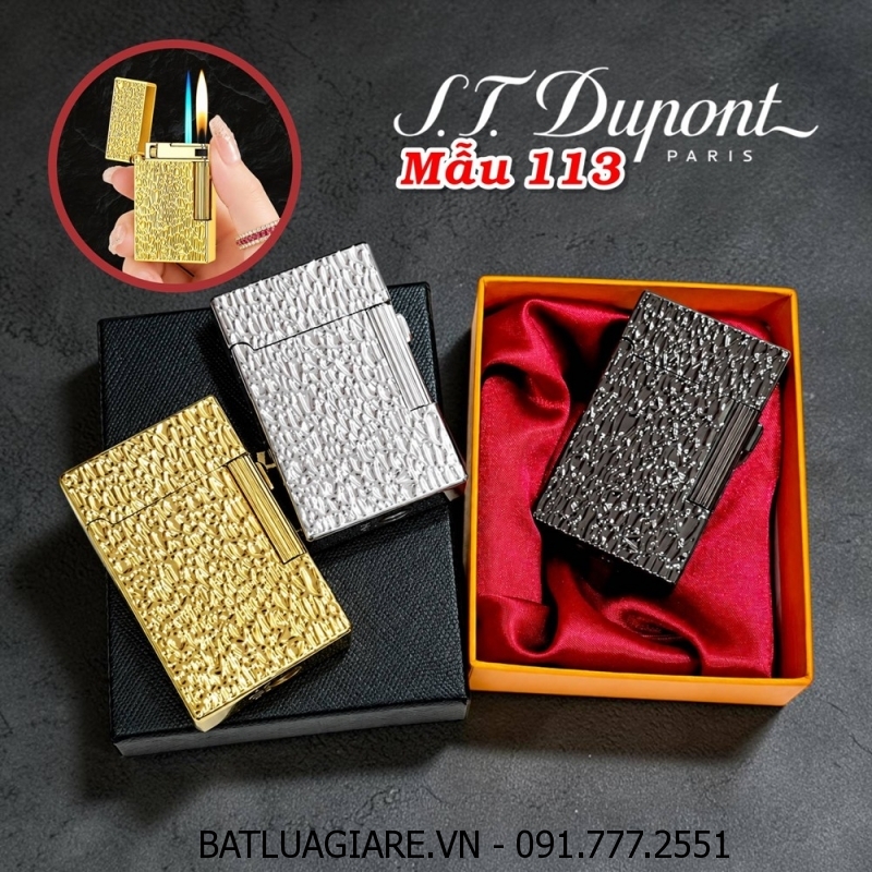 BẬT LỬA DUPONT 2 CHẾ ĐỘ LỬA VÂN GÕ BÚA M-113 (S.T. DUPONT) (CÓ HỘP) - (XÀI GAS)
