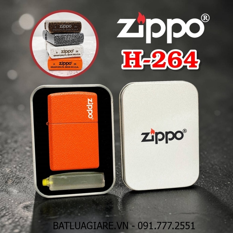 BẬT LỬA ZIPPO SƠN KIỂU SẦN VỎ CAM (CÓ MỘC ĐÁY) - (HỘP THIẾC KÈM XĂNG) H-264