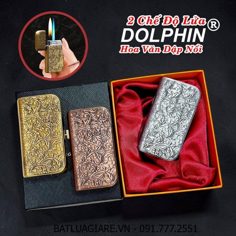 BẬT LỬA DOLPHIN 2 CHẾ ĐỘ LỬA HÌNH HOA VĂN DẬP NỔI (CÓ HỘP) - (XÀI GAS)