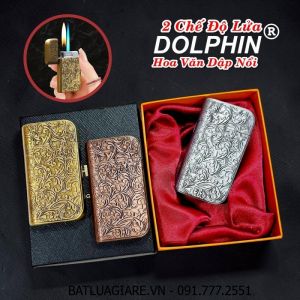 BẬT LỬA DOLPHIN 2 CHẾ ĐỘ LỬA HÌNH HOA VĂN DẬP NỔI (CÓ HỘP) - (XÀI GAS)