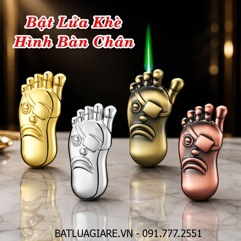 BẬT LỬA KHÈ HÌNH BÀN CHÂN (KIM LOẠI) FULLBOX - (XÀI GAS)