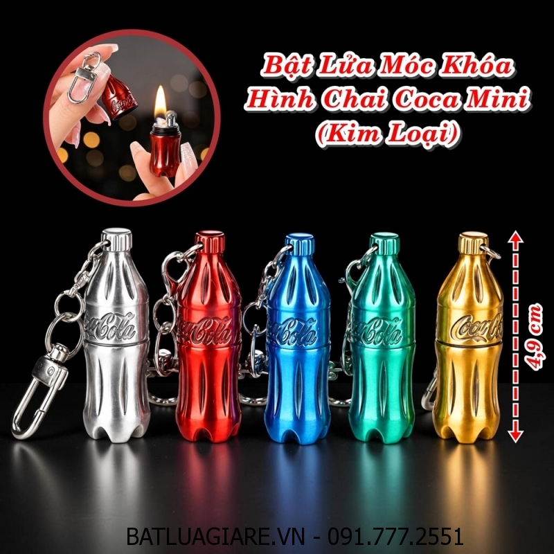 BẬT LỬA MÓC KHOÁ HÌNH CHAI COCA MINI (KIM LOẠI) - (XÀI XĂNG)
