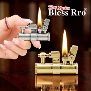 BẬT LỬA XĂNG ĐÁ BLESS RRO KIỂU TÀU NGẦM KIM LOẠI NGUYÊN KHỐI (FULLBOX) - (XÀI XĂNG)