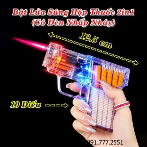 BẬT LỬA SÚNG HỘP THUỐC 2IN1 CÓ ĐÈN NHẤP NHÁY (ĐỂ ĐƯỢC 10 ĐIẾU THUỐC) (FULLBOX) - (XÀI GAS)