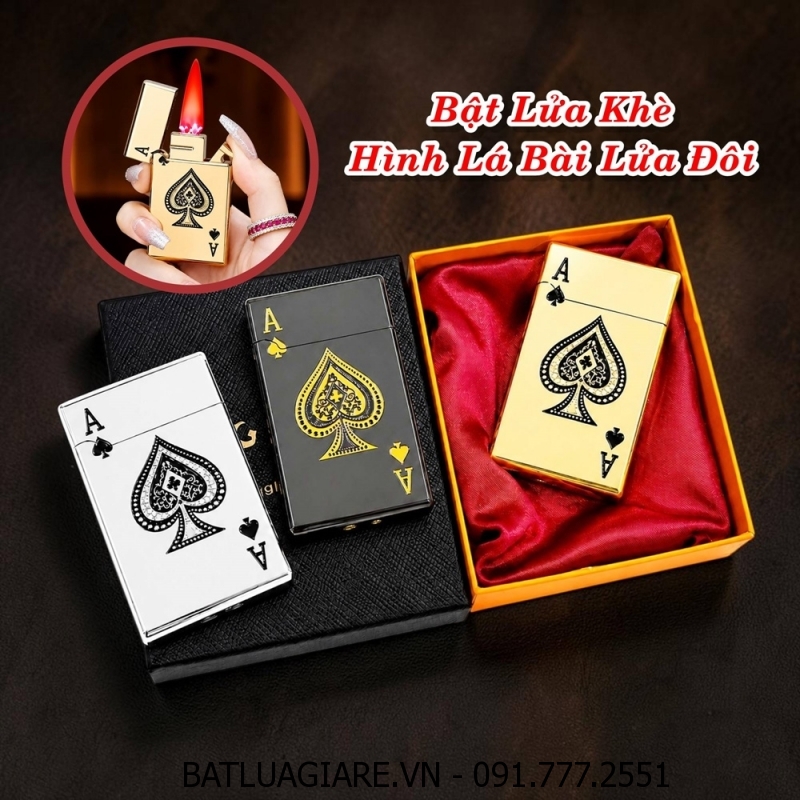 BẬT LỬA KHÈ HÌNH LÁ BÀI LỬA ĐÔI (CÓ HỘP) - (XÀI GAS)
