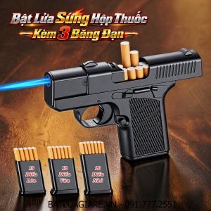 BẬT LỬA SÚNG HỘP THUỐC KÈM 3 BĂNG ĐẠN (ĐỂ ĐƯỢC 20 - 12 - 10 ĐIẾU THUỐC) (FULLBOX) - (XÀI GAS)