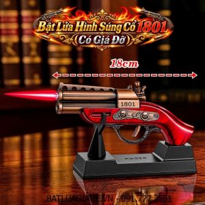 BẬT LỬA HÌNH SÚNG CỔ 1801 - CÓ GIÁ ĐỠ (FULLBOX) SIZE: 18CM - (XÀI GAS)