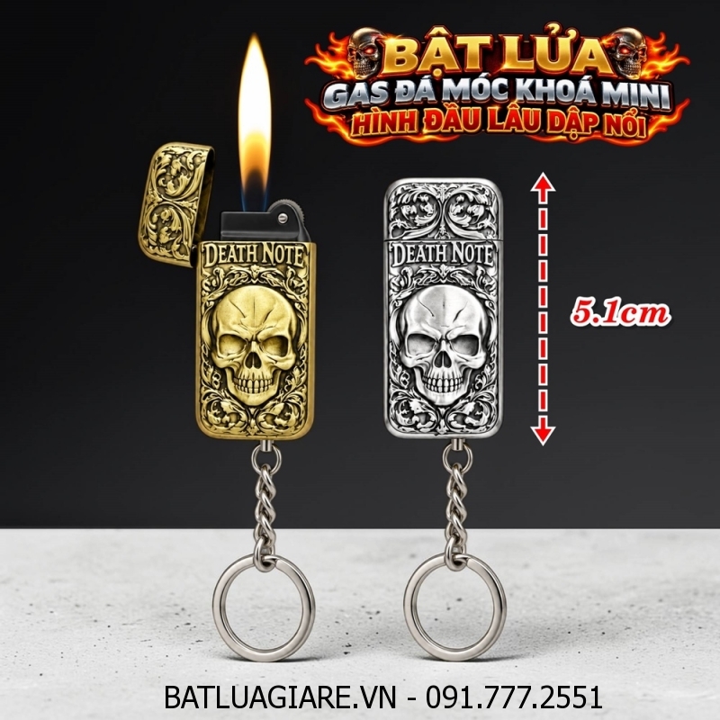 BẬT LỬA GAS ĐÁ MÓC KHOÁ MINI HÌNH ĐẦU LÂU DẬP NỔI - (XÀI GAS)
