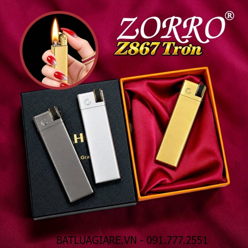 BẬT LỬA XĂNG ĐÁ ZORRO Z867 TRƠN (CÓ HỘP)  - (XÀI XĂNG)