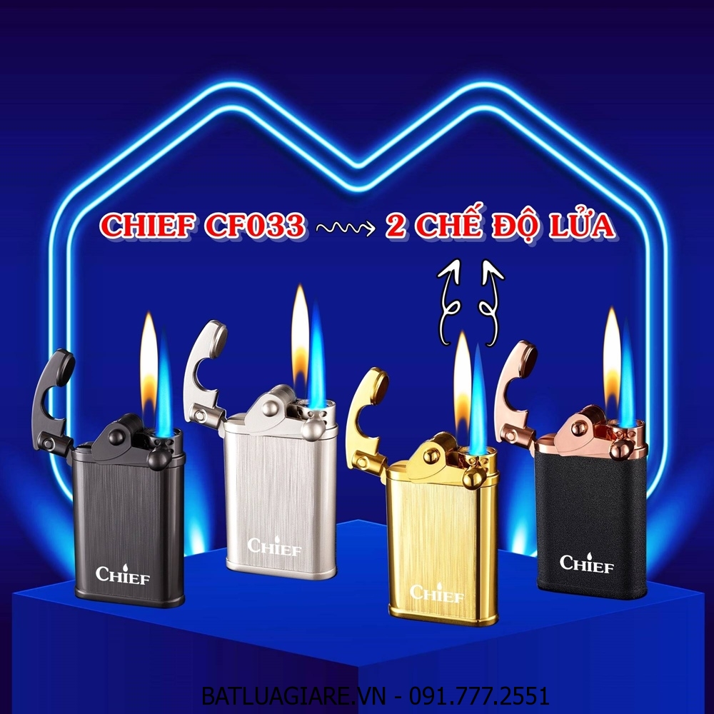 BẬT LỬA CHIEF 2 CHẾ ĐỘ LỬA CF033 (LỬA KHÈ VÀ LỬA NGỌN) - BÚNG TAY ĐÁNH LỬA - (XÀI GAS)