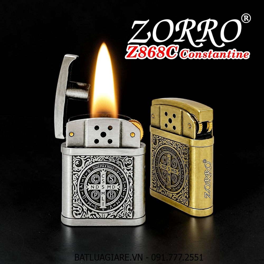 BẬT LỬA XĂNG ĐÁ ZORRO Z868C HÌNH CÂY THÁNH GIÁ TRỪ TÀ CONSTANTINE - (XÀI XĂNG)