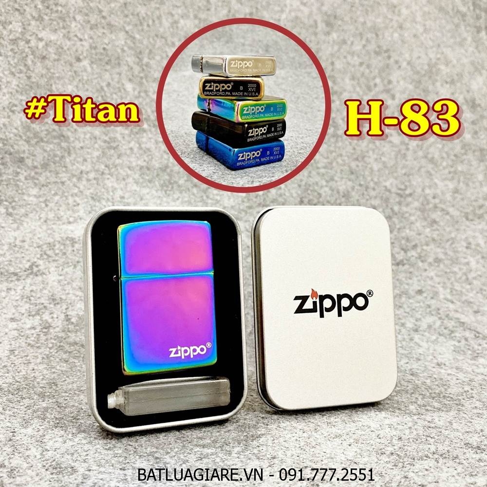 BẬT LỬA ZIPPO TRƠN BÓNG (CÓ MỘC ĐÁY) (HỘP THIẾC KÈM XĂNG) #TITAN H-83