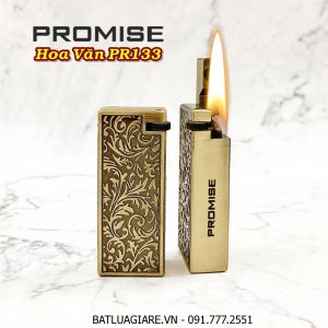 BẬT LỬA XĂNG ĐÁ PROMISE PR133 ĐÁNH LỬA NGANG HOA VĂN DẬP NỔI (KIM LOẠI NGUYÊN KHỐI) - (XÀI XĂNG)