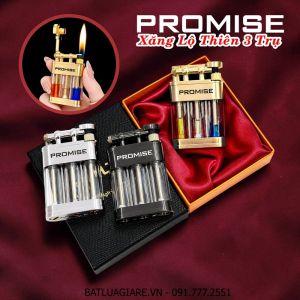 BẬT LỬA PROMISE XĂNG LỘ THIÊN 3 TRỤ (CÓ HỘP) - (XÀI XĂNG)